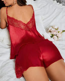 Nova moda 2023 casual verão das mulheres conjuntos de duas peças roupa sexy floral impressão rendas guarnição sono cami conjunto roupas femininas