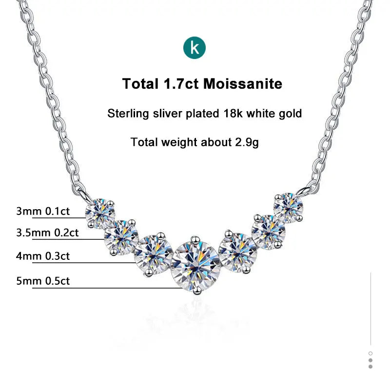 Colar de moissanite para mulheres, joias finas de casamento com certificados, prata esterlina 925 banhada a ouro branco 18k