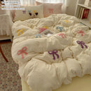 Conjunto de lençóis de 3 peças Chut bowknot bordado conjunto de capa de edredão, conjunto de cama confortável colcha para toda a temporada