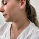 Conjunto Colar E Brinco Coração Feminino Cravejada Zircônia Cristal Presente Prata 925