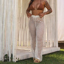 Calça Feminina Saída de Praia Tricô Crochê Slim e Plus Size Moda Verão Praia Piscina 2026