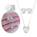 Conjunto Colar E Brinco Coração Feminino Cravejada Zircônia Cristal Presente Prata 925